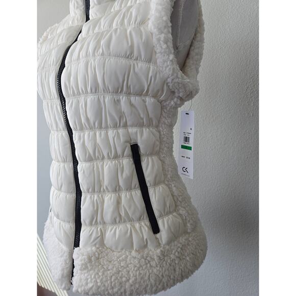 Calvin Klein Performance Sherpa Puffer Vest White L NWT Winter Layer Cozy Chic - Picture 3 of 10